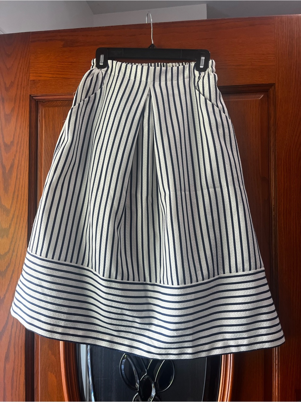 J.O.A. Navy and White Vertical Stripe Maxi Skirt